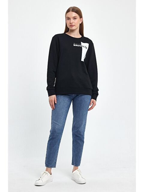 Süperlife Kadın Bisiklet Yaka Rahat Kalıp 3 iplik Kalın W.Brooklyn Baskılı Sweatshirt SPR24SWK31 - S000086866-19351