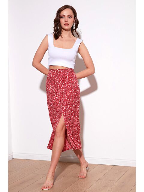 Lela Çiçek Desenli Midi Boy Yırtmaçlı Etek 5864498 - S000000835-20045