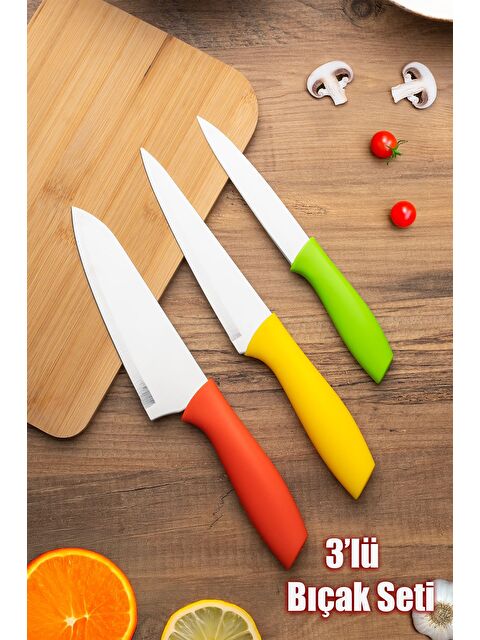 Porsima 3'lü Bıçak Seti Meyve, Et Doğrama Bıçağı Şef Bıçakları Kaliteli Sağlam Bıçaklar 28 x 27.5 x 22 - S000332143-18105