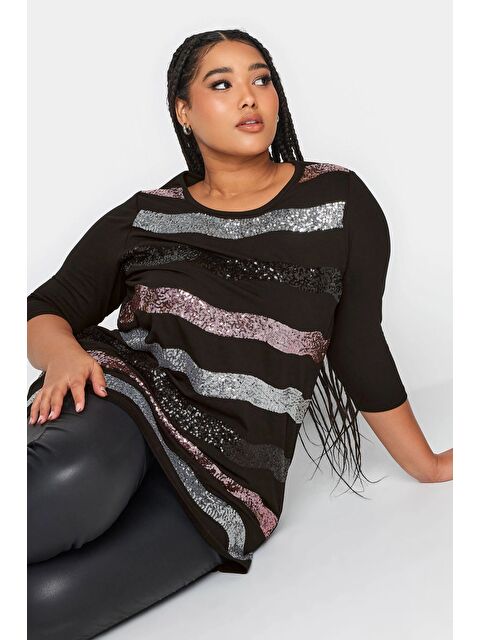 Stil Diva Büyük Beden Bisiklet Yaka Payet İşlemeli Yarım Kol Bluz 302554 - S000086390-19351