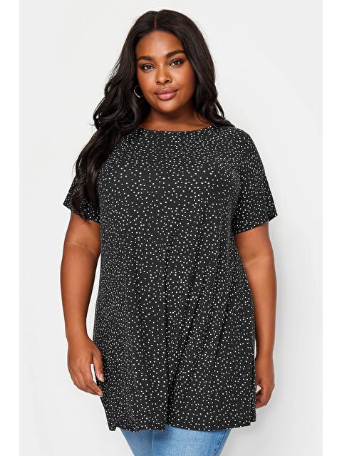 Stil Diva Büyük Beden Bisiklet Yaka Kısa Kollu Nokta Baskılı Bluz 303121 - S000196796-19351