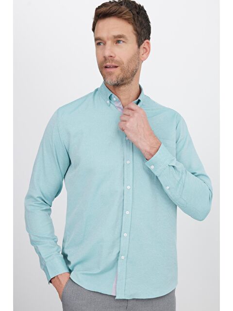 TUDORS Klasik Fit Uzun Kollu Düğmeli Yaka Pamuklu Kolay Ütü Oxford Düz Erkek Gömlek - S000072425-17259