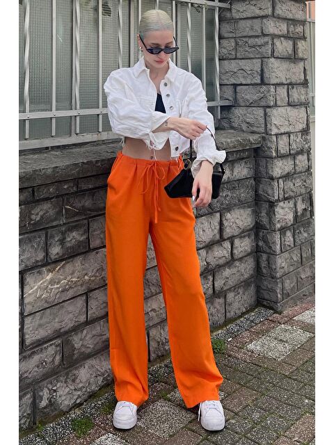 Madmext Turuncu Krinkıl Kumaş Basic Kadın Plaj Pantolon Mg1778 - S000030982-20013