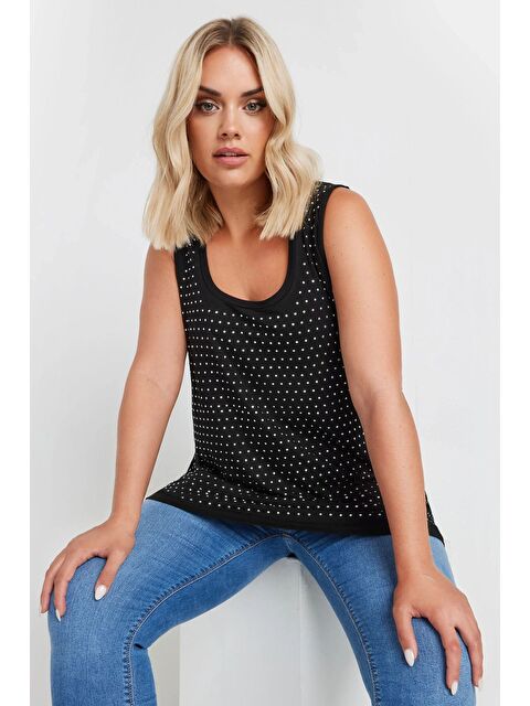 Stil Diva Büyük Beden Yuvarlak Yaka Kolsuz Zımba Detaylı Bluz 321831 - S000250649-19351