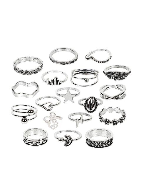 Pelin Aksesuar 18 Adet Deniz Kabuğu Çiçek Figürlü Çoklu Yüzük Seti - S000052362-23173