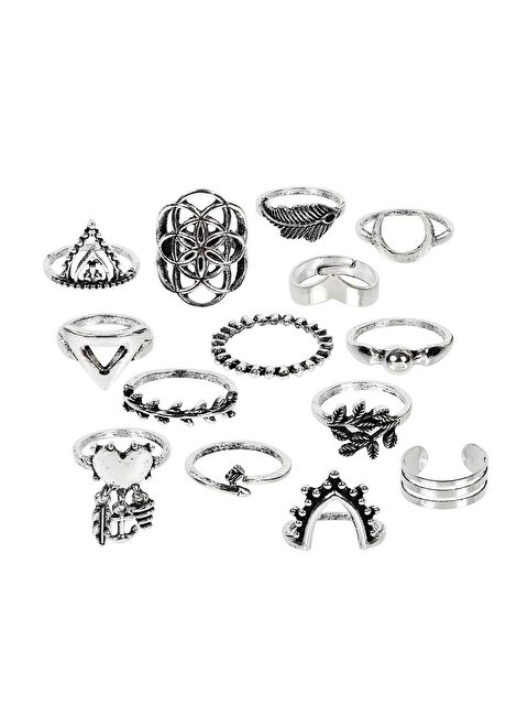 Pelin Aksesuar 14 Adet Etnik Figürlü Çoklu Yüzük Seti - S000052361-23173