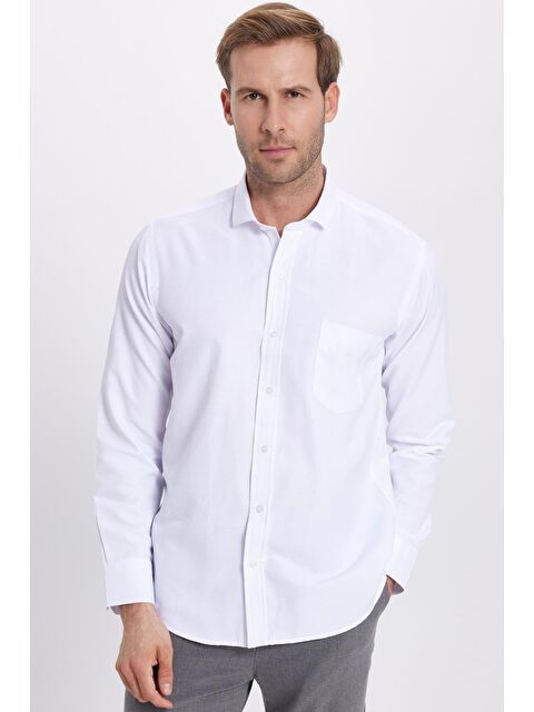 TUDORS Erkek Regular Fit Klasik Kesim Desenli Beyaz Gömlek - S000243718-20063