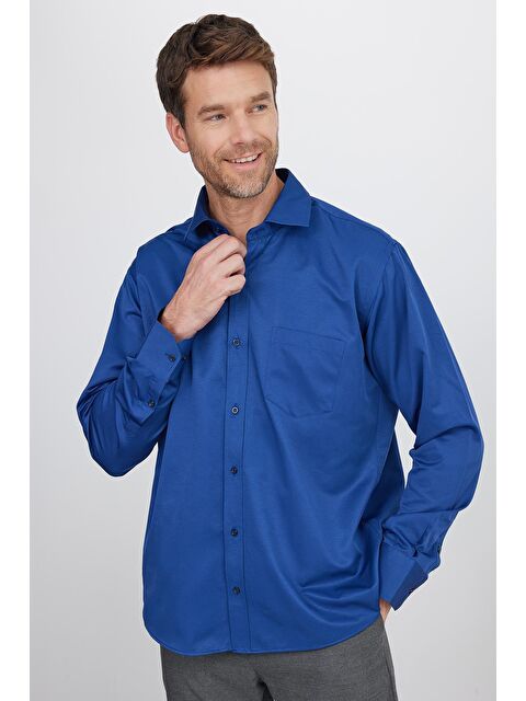 TUDORS Erkek Regular Fit Klasik Kesim Pamuklu Düz Lacivert Gömlek - S000072254-21164