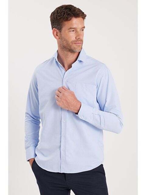 TUDORS Erkek Regular Fit Klasik Kesim Desenli Mavi Gömlek - S000243698-17234