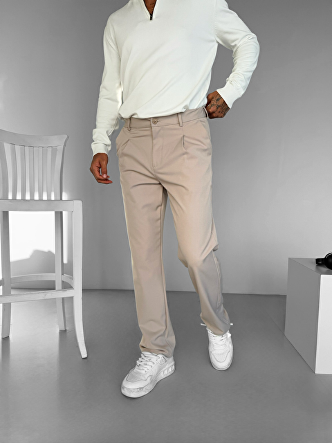 Abluka Online Baggy Fit Beli Lastikli Rahat Erkek Pantolon Bej - S000270867-19928