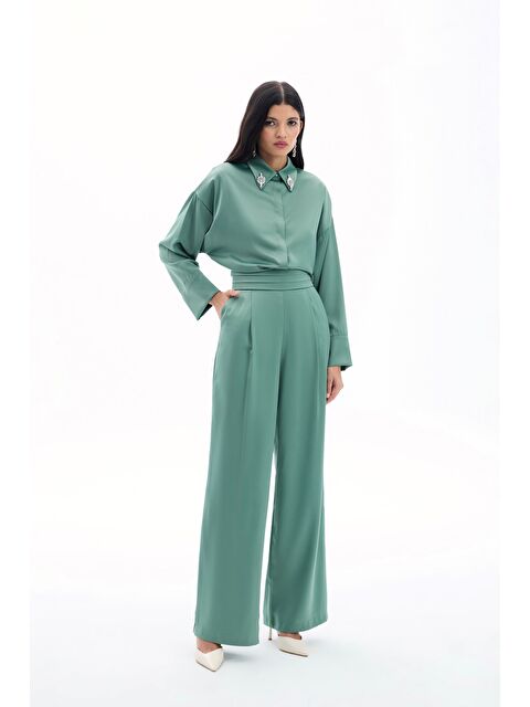 SATEEN Cepli Salaş Saten Pantolon - Haki - S000323797-18547