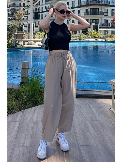 Madmext Ekru Beli Lastikli Balon Pantolon Mg1841
