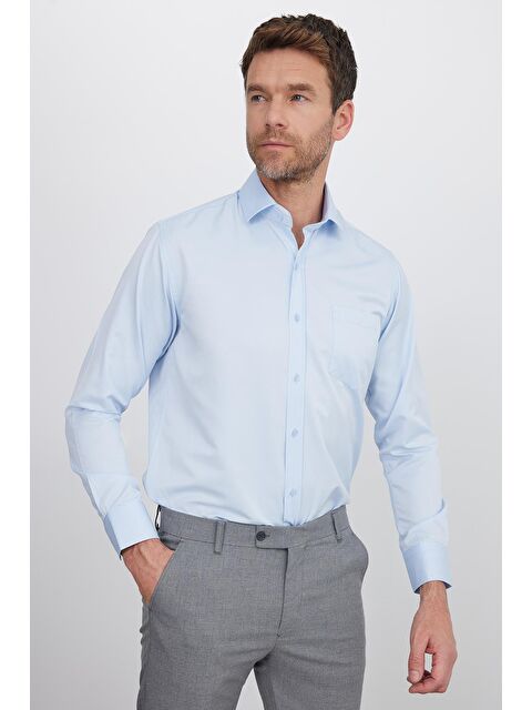 TUDORS Erkek Regular Fit Klasik Kesim Pamuklu Düz Mavi Gömlek - S000072263-17234