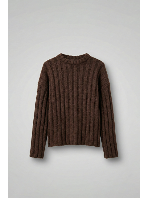 Abluka Online Erkek Oversize Kalın Fitilli Triko Kazak Kahve - S000487346-19413