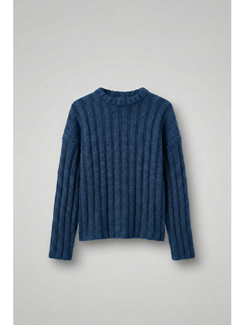 Abluka Online Erkek Oversize Kalın Fitilli Triko Kazak Indigo - S000487346-23093