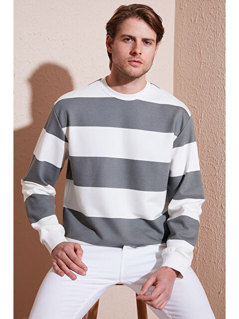 Buratti Pamuklu Çizgili Regular Fit Bisiklet Yaka Erkek Sweat 5905790 - S000358286-17354