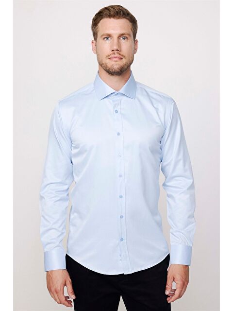 TUDORS Modern Slim Fit Düz Saten Pamuklu Erkek Gömlek - S000027416-17234