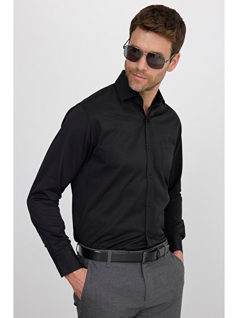 TUDORS Erkek Regular Fit Klasik Kesim Pamuklu Düz Siyah Gömlek - S000026882-19351