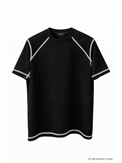 Jane's Unisex Karoyaka Dikişli Oversize T-Shirt - Siyah - S000528274-19351