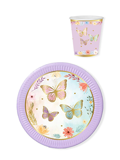 Le Mabelle Lila Kelebek Temalı 8'li Bardak Tabak Set - S000412785-17878