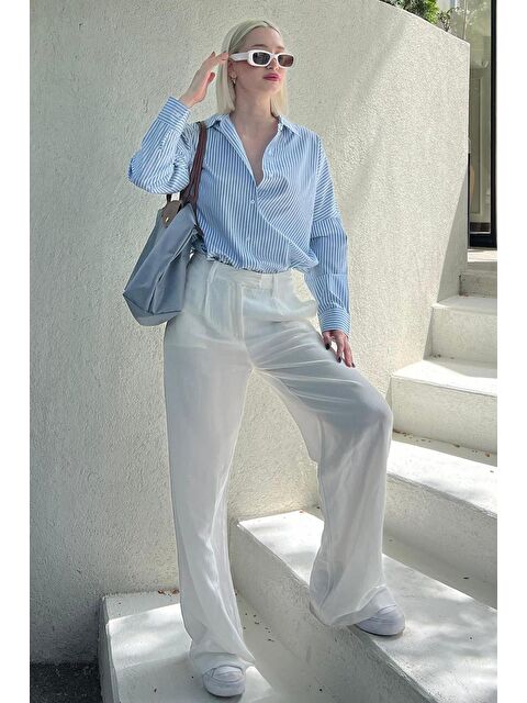 Madmext Ekru Kemerli Bol Paça Pantolon - S000161321-19965