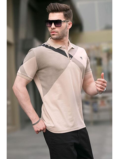Madmext Bej Desenli Polo Yaka Erkek Tişört 6081 - S000014723-19928