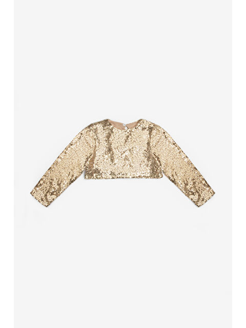 Le Mabelle Altın Uzun Kollu Pullu Kız Çocuk Crop Bluz
