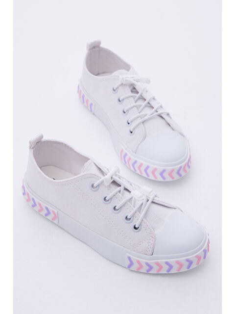 TONNY BLACK Çocuk Unisex Beyaz Pudra Rahat Kalıp Ok Detaylı Lastik Bağcıklı Kumaş Spor Ayakkabı - S000006259-20063