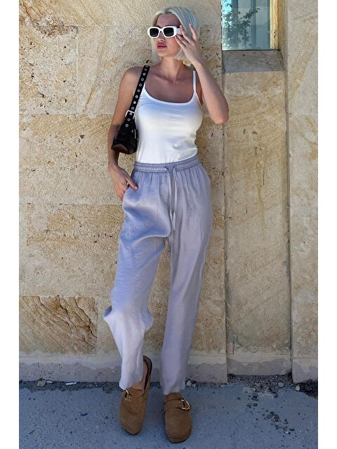 Madmext Gri Ayarlanabilir Bel Rahat Kesim Pantolon Mg2161 - S000246368-20600