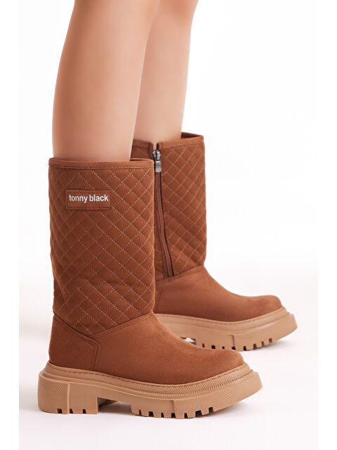 TONNY BLACK Kadın Taba Kapitone Desenli Rahat Kalıp Uzun Bot - S000051281-19413