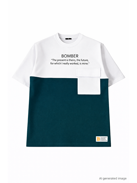 Jane's Unisex Torba Cep Detaylı  Parçalı T-Shirt - Lacivert - S000528279-21164