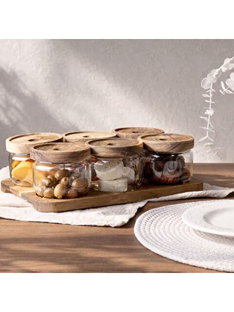 Mien Akasya 6'lı Kahvaltılık Takımı - Kahverengi / Şeffaf - 29x19,5 cm - S000424820-37322