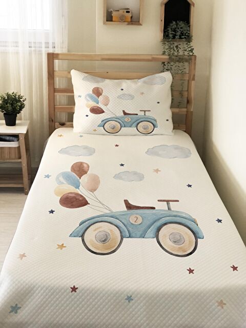 Evmila Balon ve Araba Desen Tek Kişilik Çocuk Pike Takımı 160x220 cm - S000020124-23173