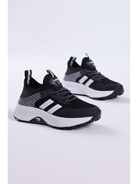 TONNY BLACK Çocuk Unisex Siyah Beyaz Rahat Kalıp Nefes Alabilen Kumaş Bağcıklı Sneaker - S000004754-19351