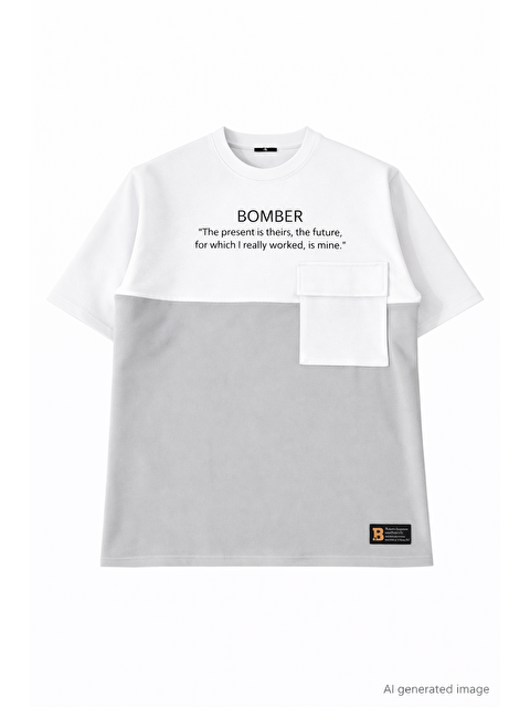 Jane's Unisex Torba Cep Detaylı  Parçalı T-Shirt - Gri - S000528291-20600