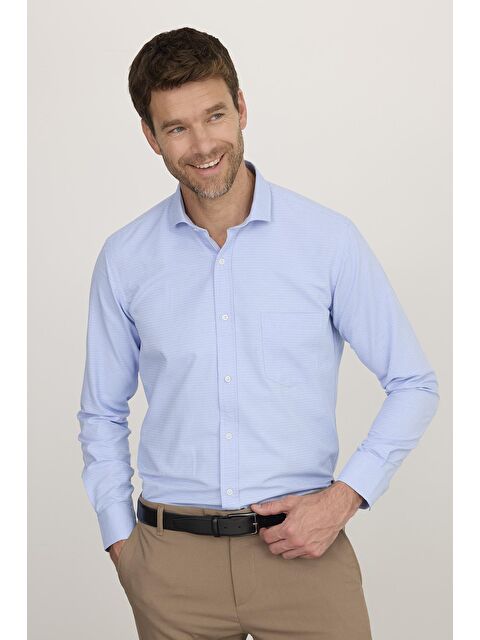 TUDORS Erkek Regular Fit Klasik Kesim Desenli Mavi Gömlek - S000243696-17234