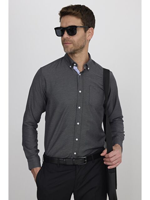 TUDORS Klasik Fit Uzun Kollu Düğmeli Yaka Pamuklu Kolay Ütü Oxford Düz Erkek Gömlek - S000072423-20600