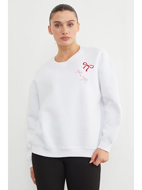 Fullamoda 3 İplik Fiyonk Nakışlı Oversize Sweatshirt - S000440867-20063