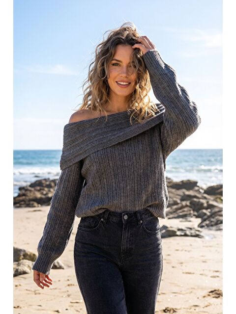 She Wears Omzu Açık Fitilli Triko Kazak F-040 - S000474574-29666