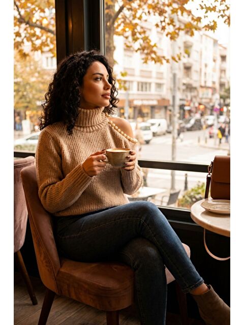 She Wears Omzu Boncuk Detaylı Boğazlı Triko Kazak MY-170 - S000474575-25636