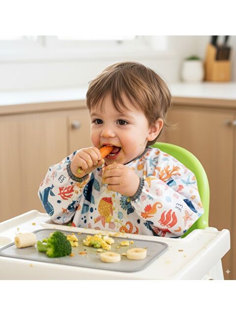 Yorni 2-4 yaş, SEA, Sıvı Geçirmez, Makinede Yıkanabilir, Cepli, Oeko-tex 100, Uzun Kollu Bebek Mama Önlüğü - S000215541-20063