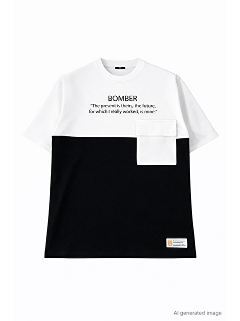 Jane's Unisex Torba Cep Detaylı  Parçalı T-Shirt - Siyah - S000528295-19351