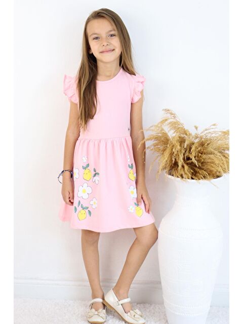Breeze Kız Çocuk Elbise Etek Kısmı Limon & Çiçek Baskılı Pembe (2-4 Yaş) - S000363378-20024