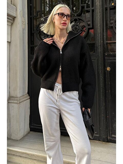 Madmext Siyah Fermuarlı Kadın Triko Hırka Mg2532 - S000437800-19351