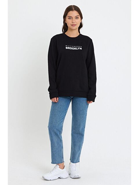 Süperlife Kadın Bisiklet Yaka Rahat Kalıp 3 iplik Kalın Brooklyn Baskılı Sweatshirt SPR24swk29 - S000080490-19351