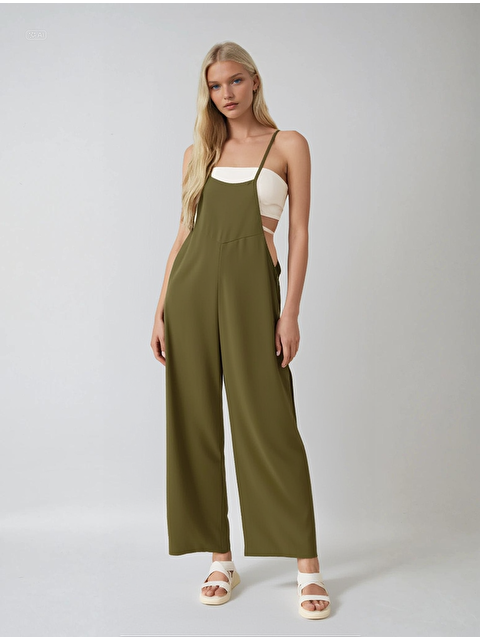 Hazelin Kadın Haki Ayarlanabilir Askılı Cepli Bol Paça Bahçıvan Tulum HZL22S-BD170191 - S000030486-18547