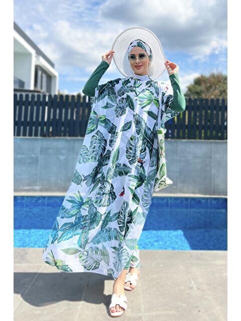 Remsa Mayo Mayo Üzerine Tek Kaftan Pareo Yeşil Yapraklar - S000066721-18194
