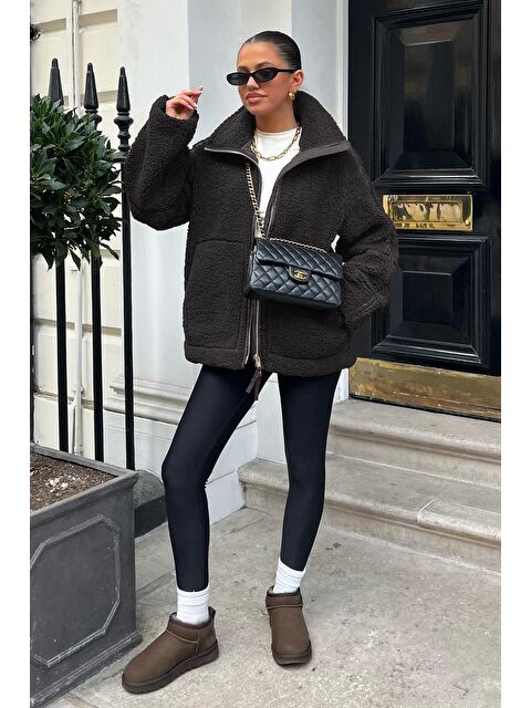 Madmext Füme Dik Yakalı Cepli Pelüş Mont Mg1966 - S000117335-33408