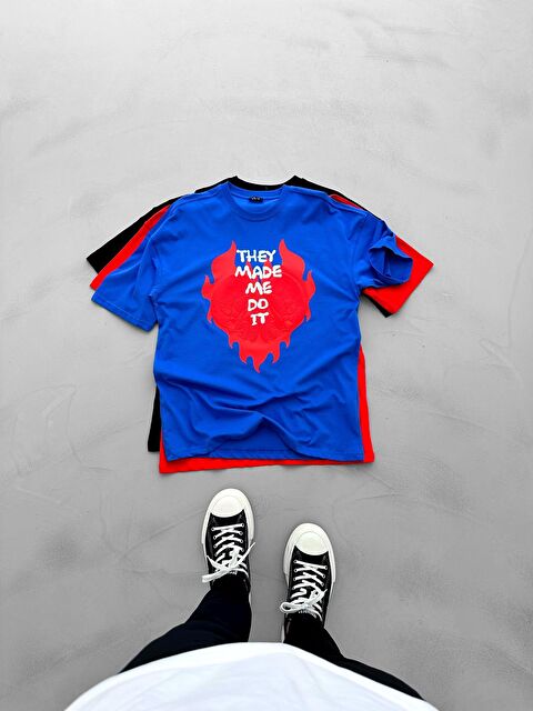 Abluka Online Erkek Kuru Kafa Baskılı Oversize %100 Pamuk Tişört Mavi - S000043526-17234