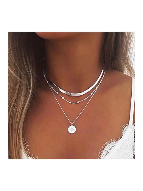Pelin Aksesuar Üçlü Plaka Silver Renk Kolye - S000052409-23173